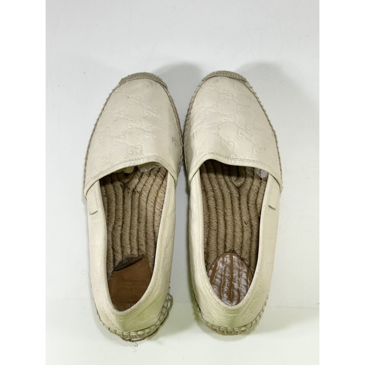 Gucci Espadrilles White Pilar Leather GG Embossed Flat Shoes ~ EU 40 / US 9